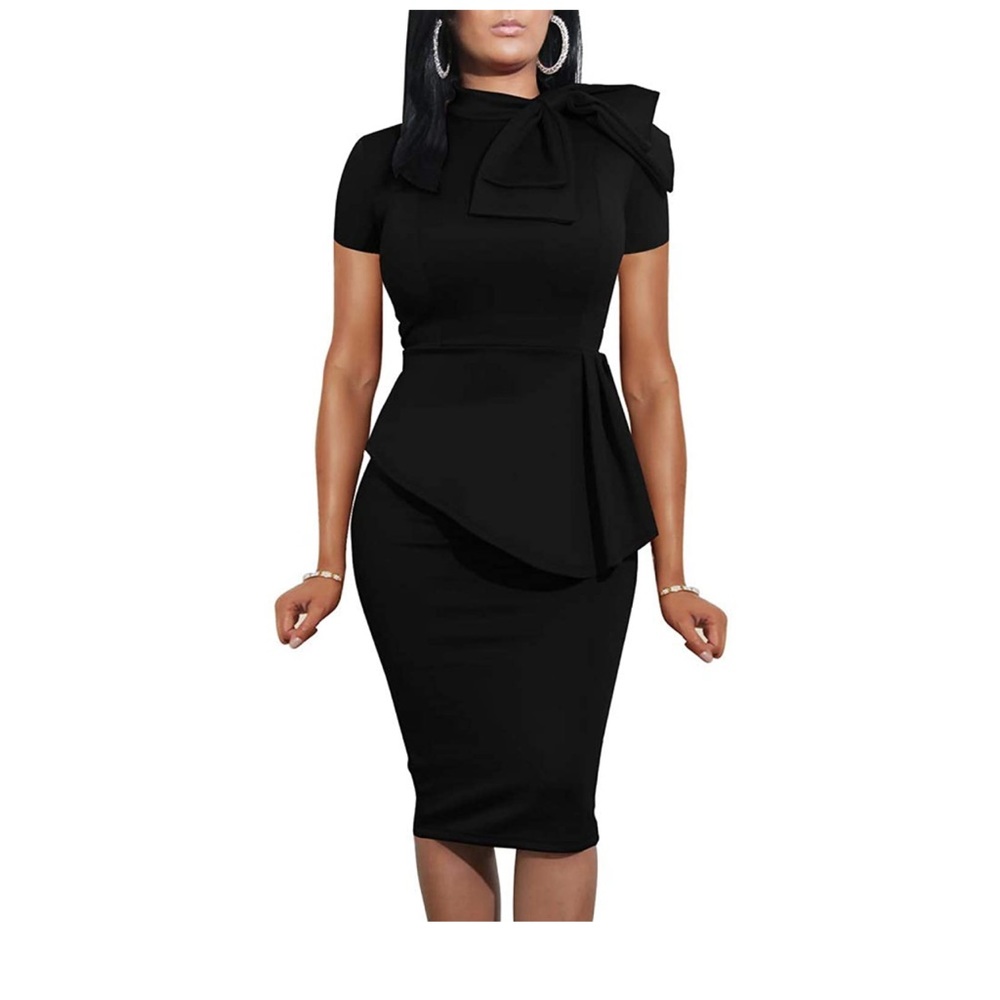 Peplum Bodycon Short Sleeve Bow Club Ruffle Pencil Dress